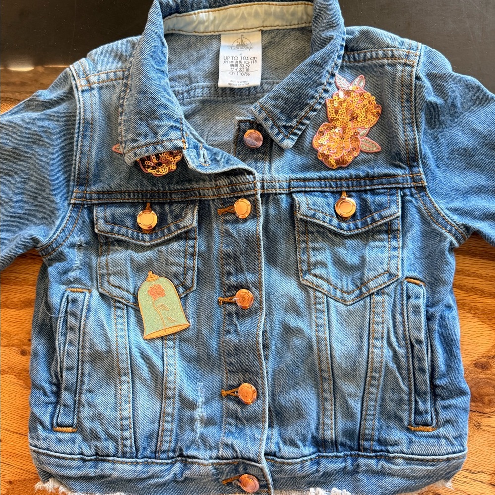 Disney Blue Denim Kids Jacket with Sequin Flower Patch